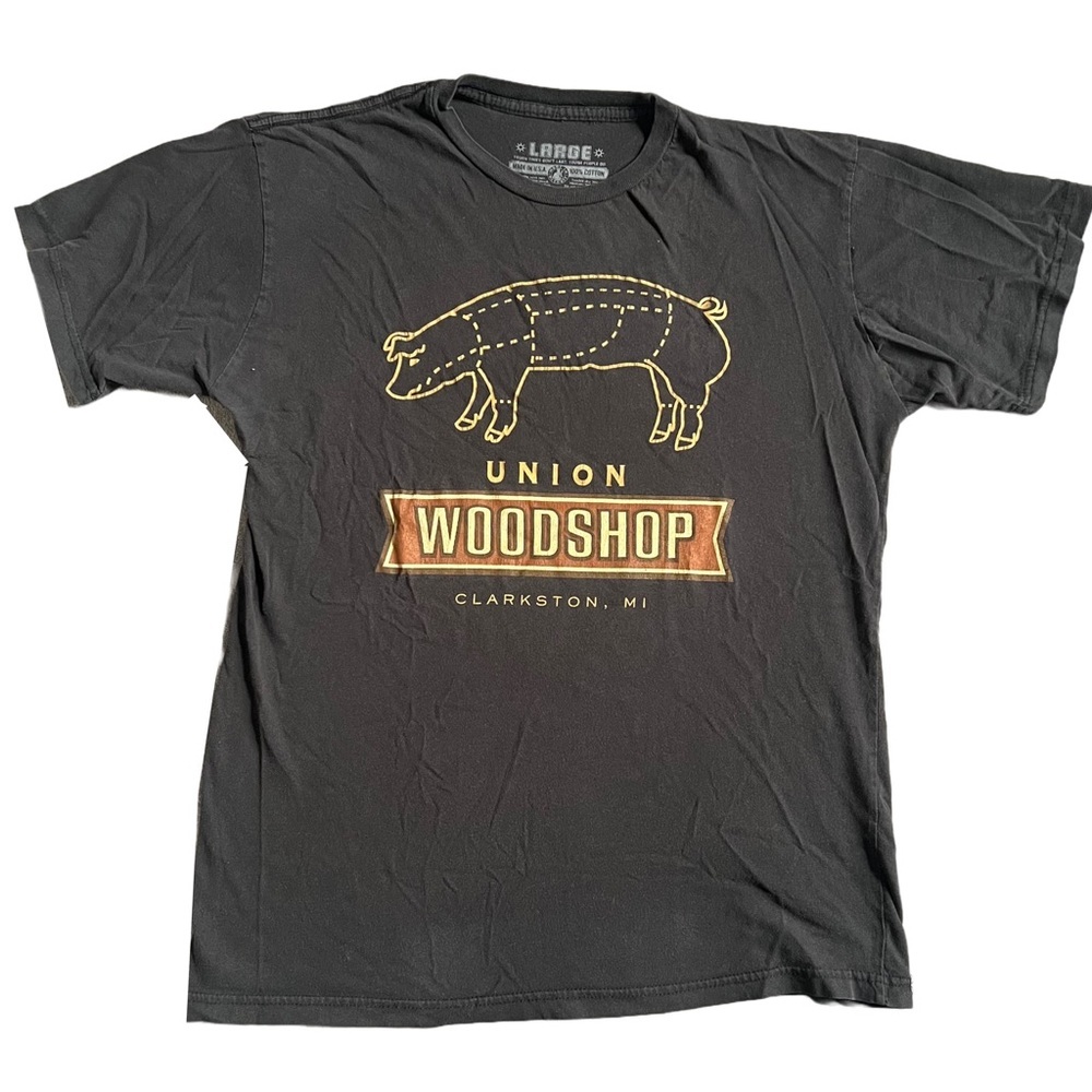 MADE IN DETROIT / UNION WOODSHOP BLACK SHORT SLEEVE T-SHIRT SIZE LARGE